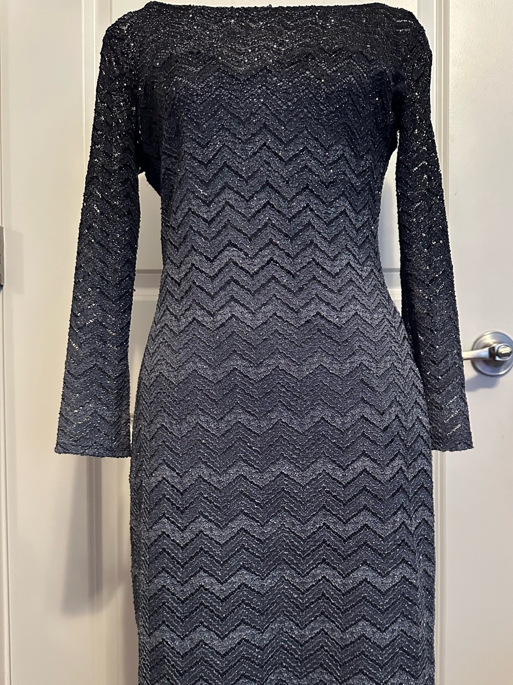 Wendye Chaitin Black Sparkle Chevron Midi Dress